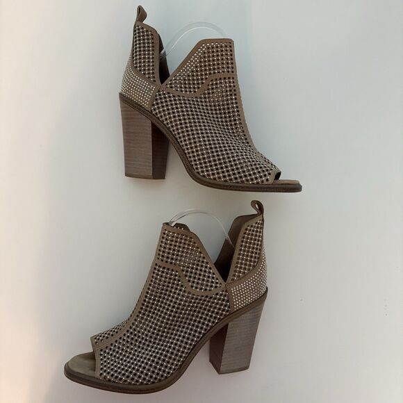 Vince Camuto Ankle Booties US 9M Tan 4"Block Stacked Heel Peep Toe Sparkley - Picture 4 of 9